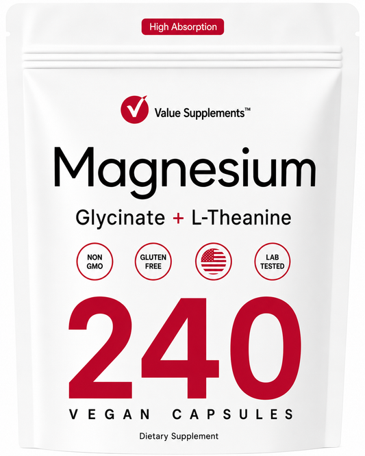 Magnesium Glycinate 500 mg + L-Theanine 200 mg  | 240 Vegan Capsules